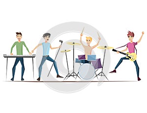 Musicians rock group isolated on white background