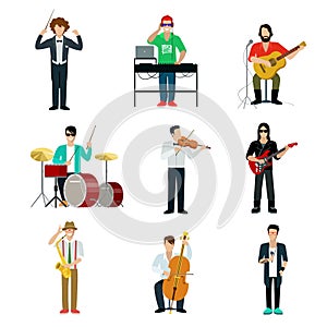 Musicians showman flat web infographic concept vector icon set