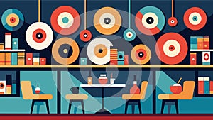 The musicthemed cafes record wall doubles as an art installation with vinyls of different sizes and colors arranged in a photo