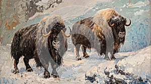 Musk oxen oil painting