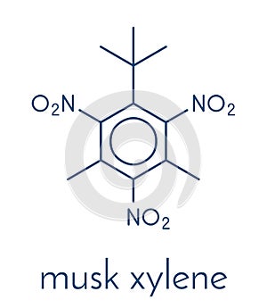 Musk xylene molecule. Highly persistent and bioaccumulative pollutant used as a synthetic musk fragrance. Skeletal formula.