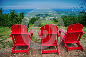 Muskoka chairs at Blue Mountain resort and village in Collingwood, Ontario