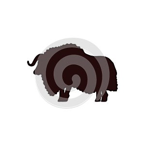 Muskox black silhouette, powerful arctic animal symbol, Northern horned large ungulate mammal, vector wild tundra animal