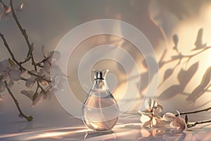 Musky fragrance visual appeal in a spray, artistic glass enhances the powdery scent of creative perfume photo