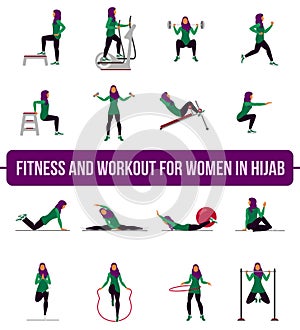 Muslim aerobic icons. 4x4. full color photo