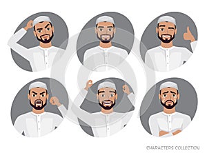 Muslim Arab Man character set of avatars