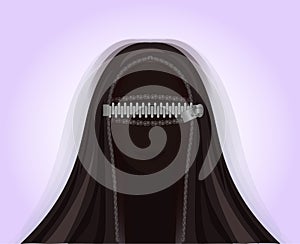 Muslim Arab woman in burka zippered , background vector