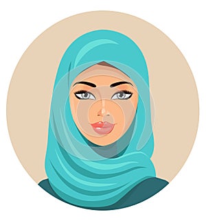 Muslim arab woman in colored hijab. Arabian portrait. Vector Ill photo