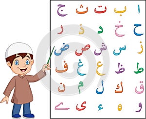 Muslim boy teaching arabic alphabet