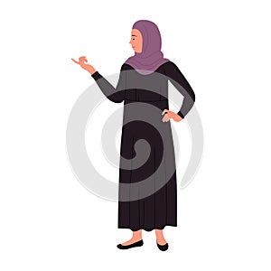 Muslim businesswoman showing at something