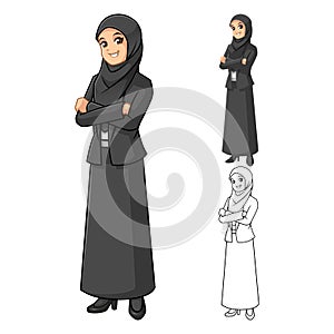 Muslim Businesswoman Wearing Black Veil or Scarf with Folded Hands