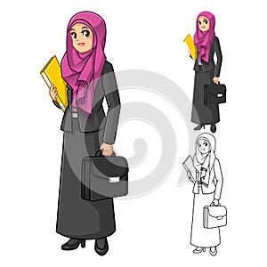 Muslim Businesswoman Wearing Fuchsia Veil or Scarf with Holding Briefcase