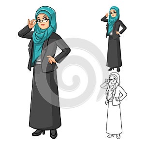 Muslim Businesswoman Wearing Green Tosca Veil or Scarf with Glasses photo