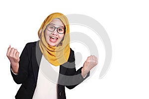 Muslim Businesswoman Winning Gesture