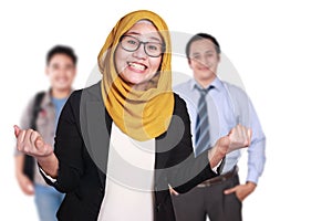 Muslim Businesswoman Winning Gesture