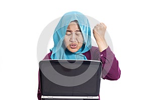 Muslim Businesswoman Working on Laptop Stress Frustated gesture