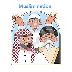 Muslim community unity concept. Flat vector illustration