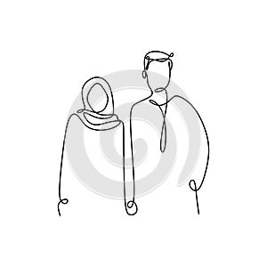 Muslim couple continuous line drawing of a man and girl romantic design minimalism style