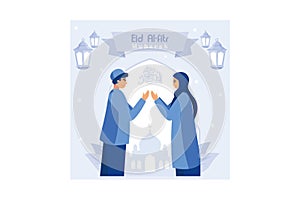 Muslim couple illustration for Eid Mubarak greetings,