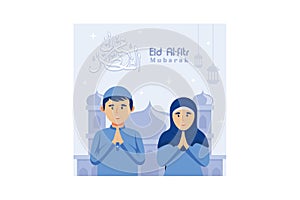 Muslim couple illustration for Eid Mubarak greetings,