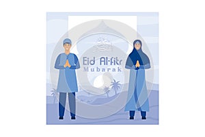 Muslim couple illustration for Eid Mubarak greetings,