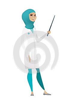 Muslim doctor holding pointer stick.