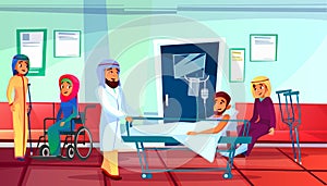 Muslim doctor and patients vector illustration
