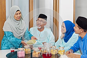 Muslim family feasting during the Eid celebration