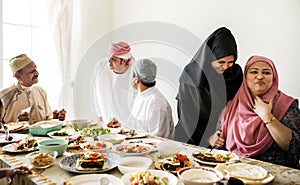 Muslim family having a Ramadan feast photo