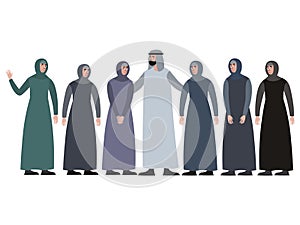 Muslim family, man with a harem. In minimalist style Cartoon flat Vector, isolated on white background