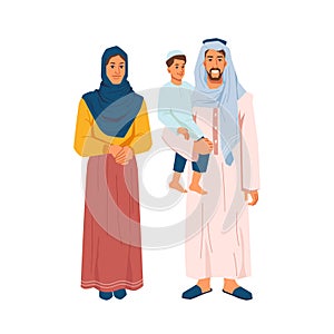 Muslim family, mother father and son isolated