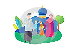 Muslim family sketch illustration photo