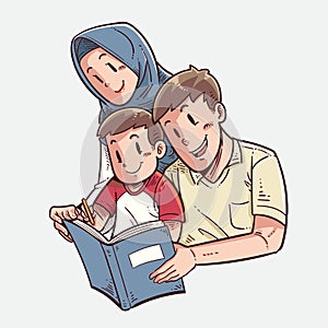 Muslim family teach their child