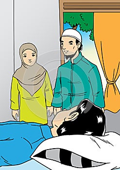 Muslim family visit the sick relative