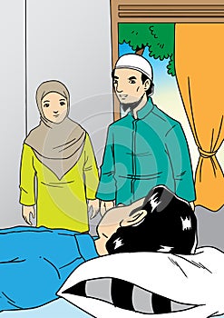 Muslim family visit the sick relative photo