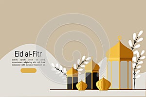 The Muslim feast of the holy month of Ramadan Eid al-Fitr. Vector illustration template for greeting or invitation card, banner,