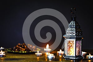 The Muslim feast of the holy month of Ramadan Kareem. Beautiful background with a shining lantern Fanus.