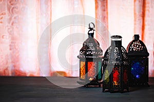 The Muslim feast of the holy month of Ramadan Kareem. Beautiful background with a shining lantern Fanus
