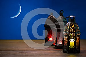 The Muslim feast of the holy month of Ramadan Kareem. Beautiful background with a shining lantern Fanus