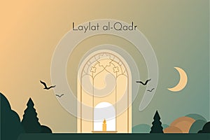 The Muslim feast of the holy month of Ramadan Laylat al Qadr. Vector illustration template for greeting or invitation card, banner