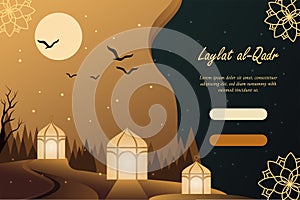 The Muslim feast of the holy month of Ramadan Laylat al Qadr. Vector illustration template for greeting or invitation card, banner