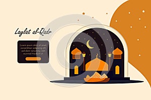 The Muslim feast of the holy month of Ramadan Laylat al Qadr. Vector illustration template for greeting or invitation card, banner