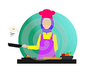 Muslim female chef flat design vector ilustration