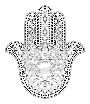 Muslim Filigree Dotted Ornament Vector Hamsa Hand Symbol - Hand of Fatima