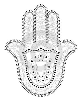 Muslim Filigree Dotted Ornament Vector Hamsa Hand Symbol - Hand of Fatima