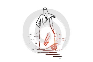 Muslim footballer concept sketch. Hand drawn isolated vector