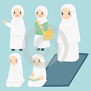 Muslim Girl Daily Activities Vector Collection