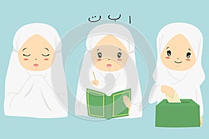 Muslim Girl Cartoon Vector Collection