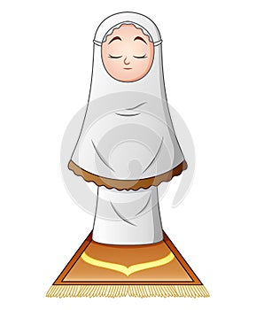 Muslim girl praying isolated on white background