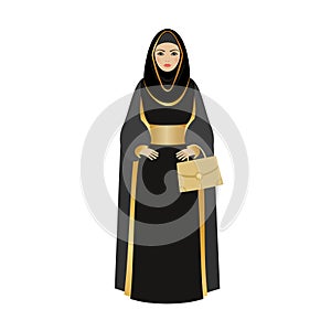 Muslim Girl with traditional hijab. Abaya Fashion muslim girl